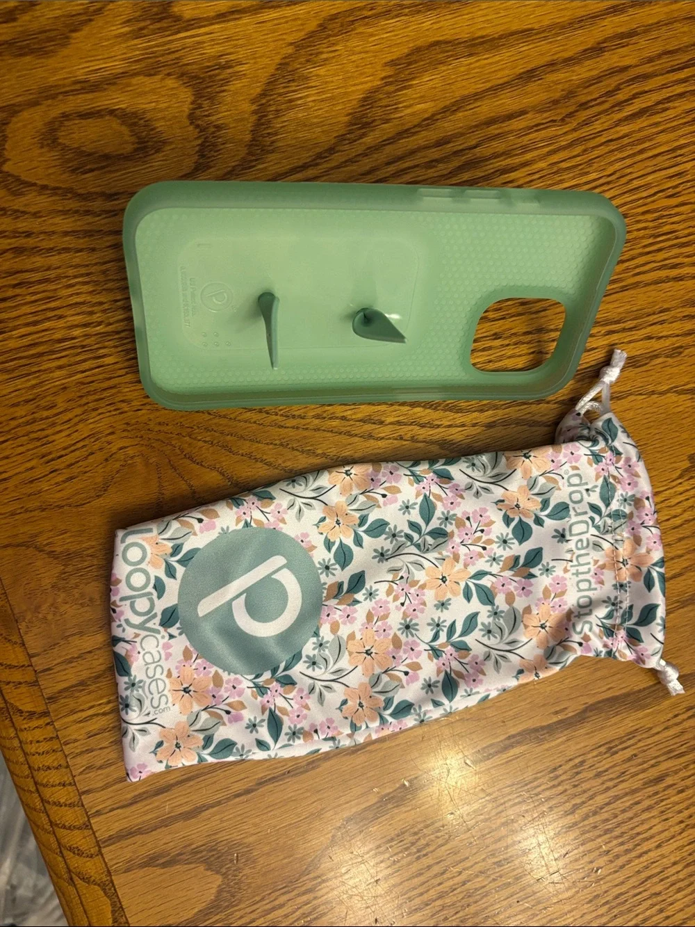 Loopy Case Mint Green Phone Case with Floral Drawstring Pouch